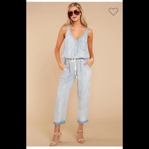 Love stitch Walk Tall Light Chambray Blue Jumpsuit